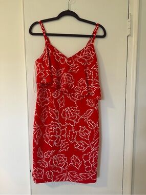 Karl Lagerfeld Red Spaghetti-Strap Floral Dot Dress